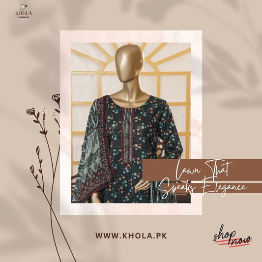 Ladies Lawn Suit Design | 3 Piece Unstitched Printed Lawn Suit With Printed Lawn Dupatta