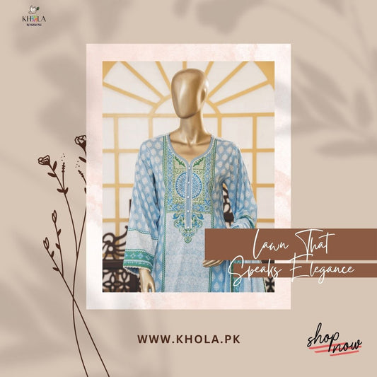 Lawn Printed Suit Design | 3 Piece Unstitched Printed Lawn Suit With Printed Lawn Dupatta