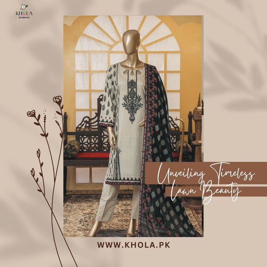 Lawn Suits Pakistan | 3 Piece Unstitched Printed Lawn Suit With Printed Lawn Dupatta