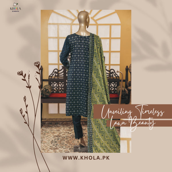 Lawn Suits Pakistan | 3 Piece Unstitched Printed Lawn Suit With Printed Lawn Dupatta