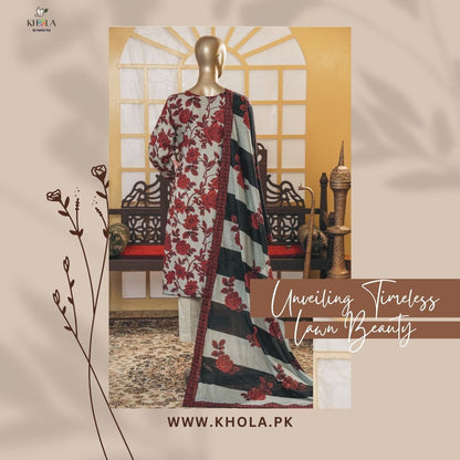 Lawn Unstitched Sale | 3 Piece Unstitched Printed Lawn Suit With Printed Lawn Dupatta