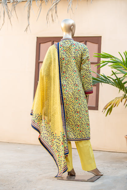 3 Piece Unstitched Printed Cotton Premier Lawn Suit With Printed Dupatta