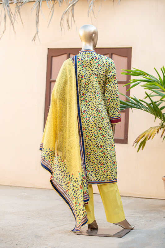 3 Piece Unstitched Printed Cotton Premier Lawn Suit With Printed Dupatta