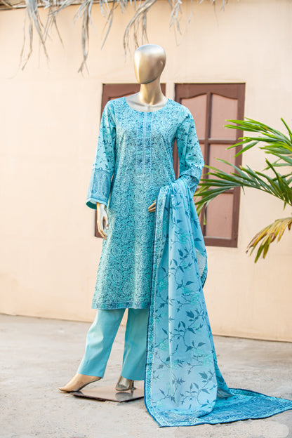 3 Piece Unstitched Printed Cotton Premier Lawn Suit With Printed Dupatta