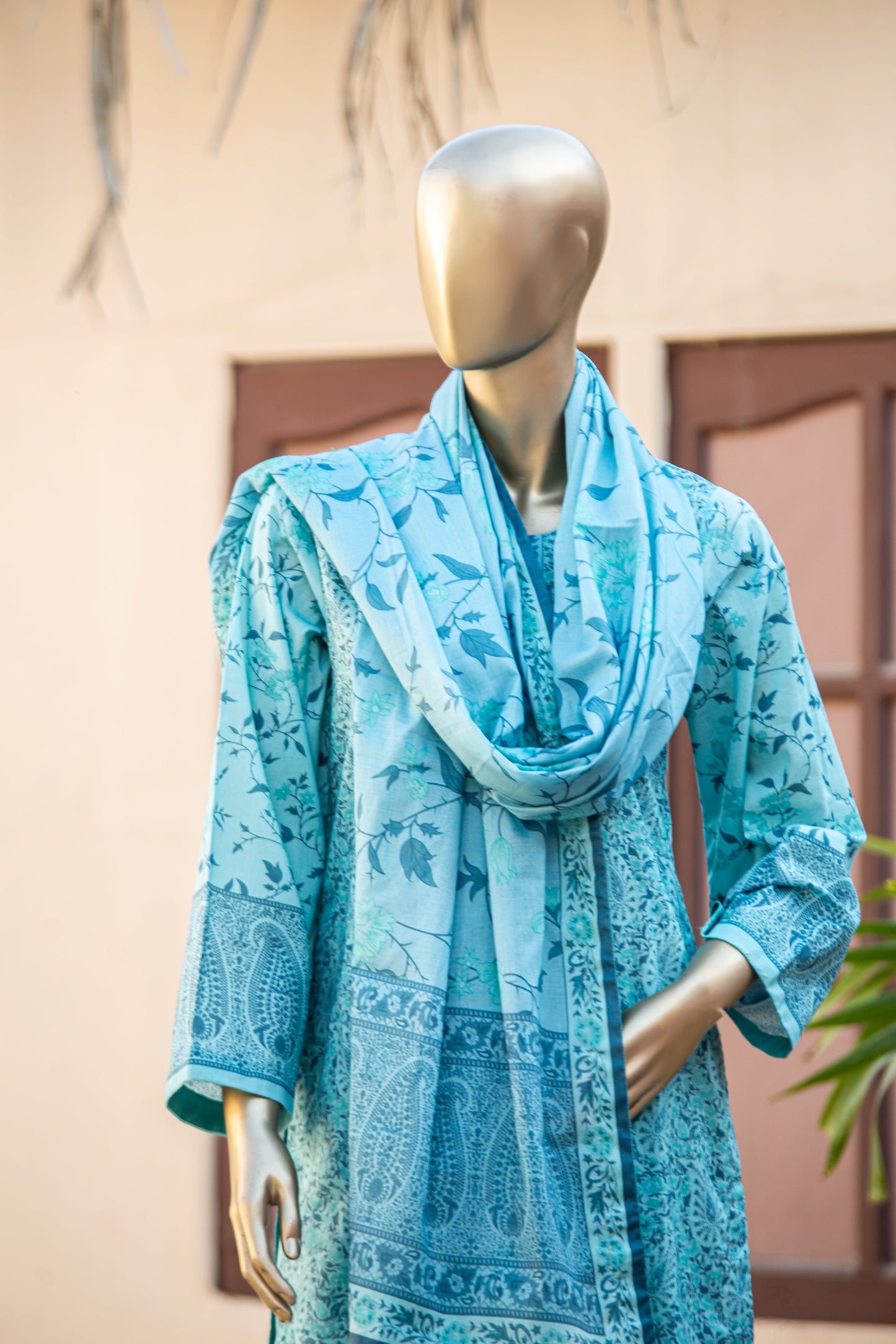 3 Piece Unstitched Printed Cotton Premier Lawn Suit With Printed Dupatta