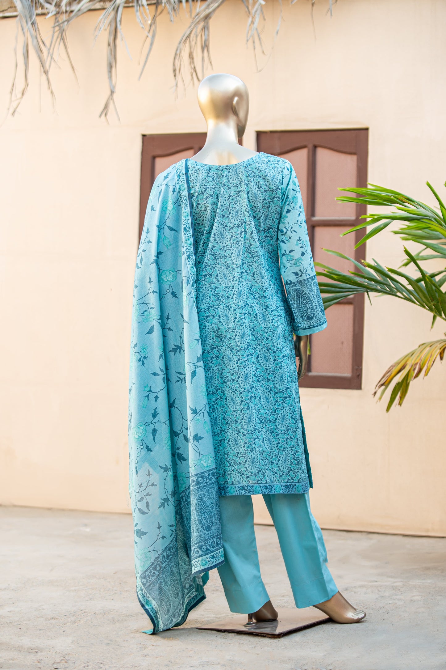 3 Piece Unstitched Printed Cotton Premier Lawn Suit With Printed Dupatta