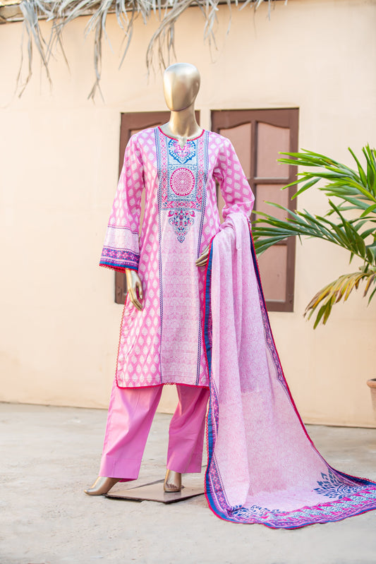 Lawn Suit With Lawn Dupatta | 3 Piece Unstitched Printed Cotton Premier Lawn Suit With Printed Dupatta