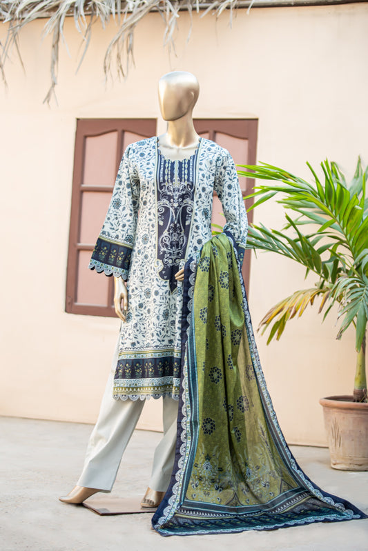 Lawn Dupatta Suits | 3 Piece Unstitched Printed Cotton Premier Lawn Suit With Printed Dupatta