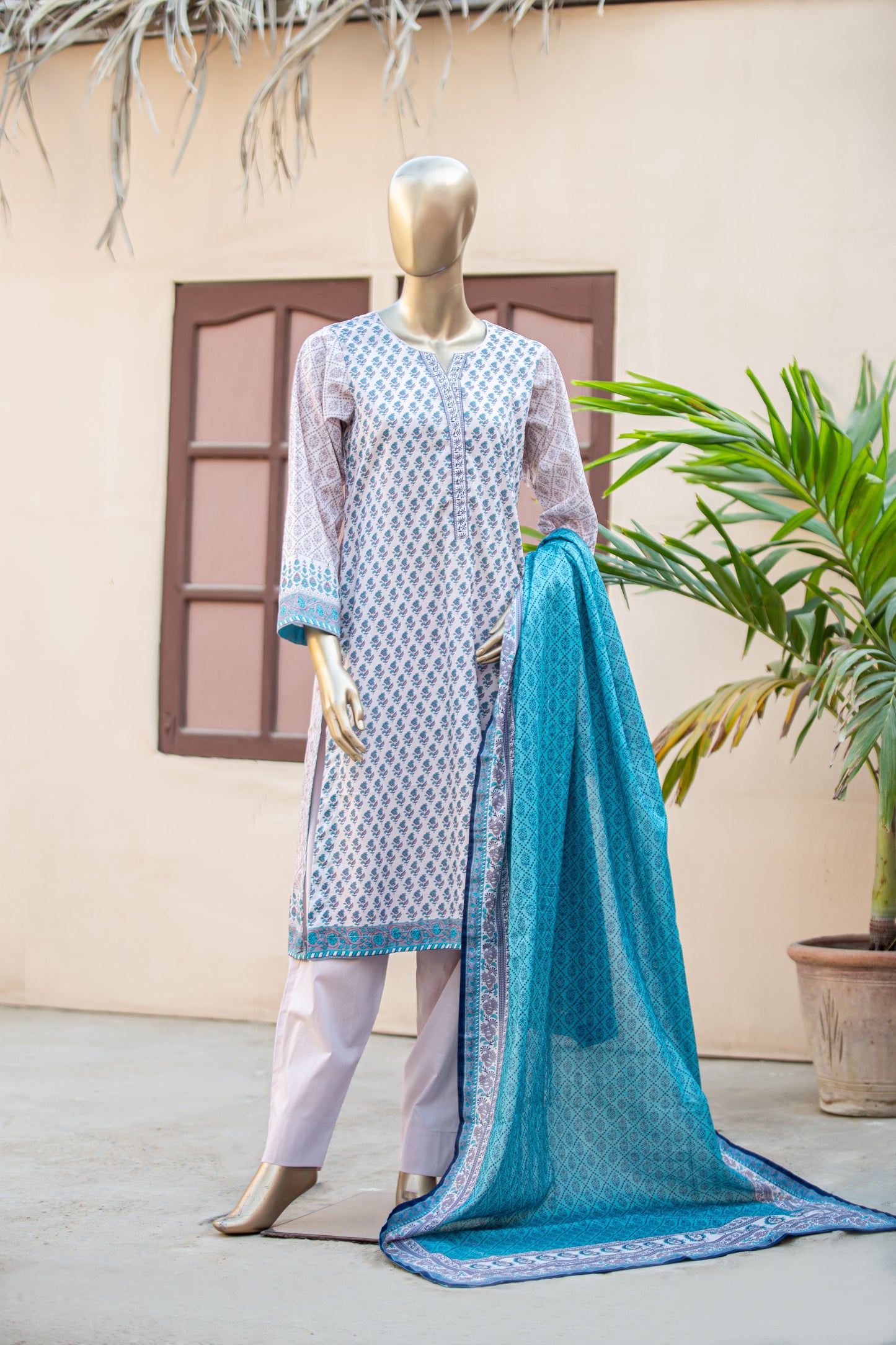 Lawn Suit Brands | 3 Piece Unstitched Printed Cotton Premier Lawn Suit With Printed Dupatta