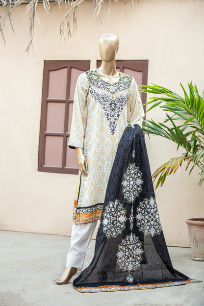 Simple Lawn Suit Design | 3 Piece Unstitched Printed Cotton Premier Lawn Suit With Printed Dupatta